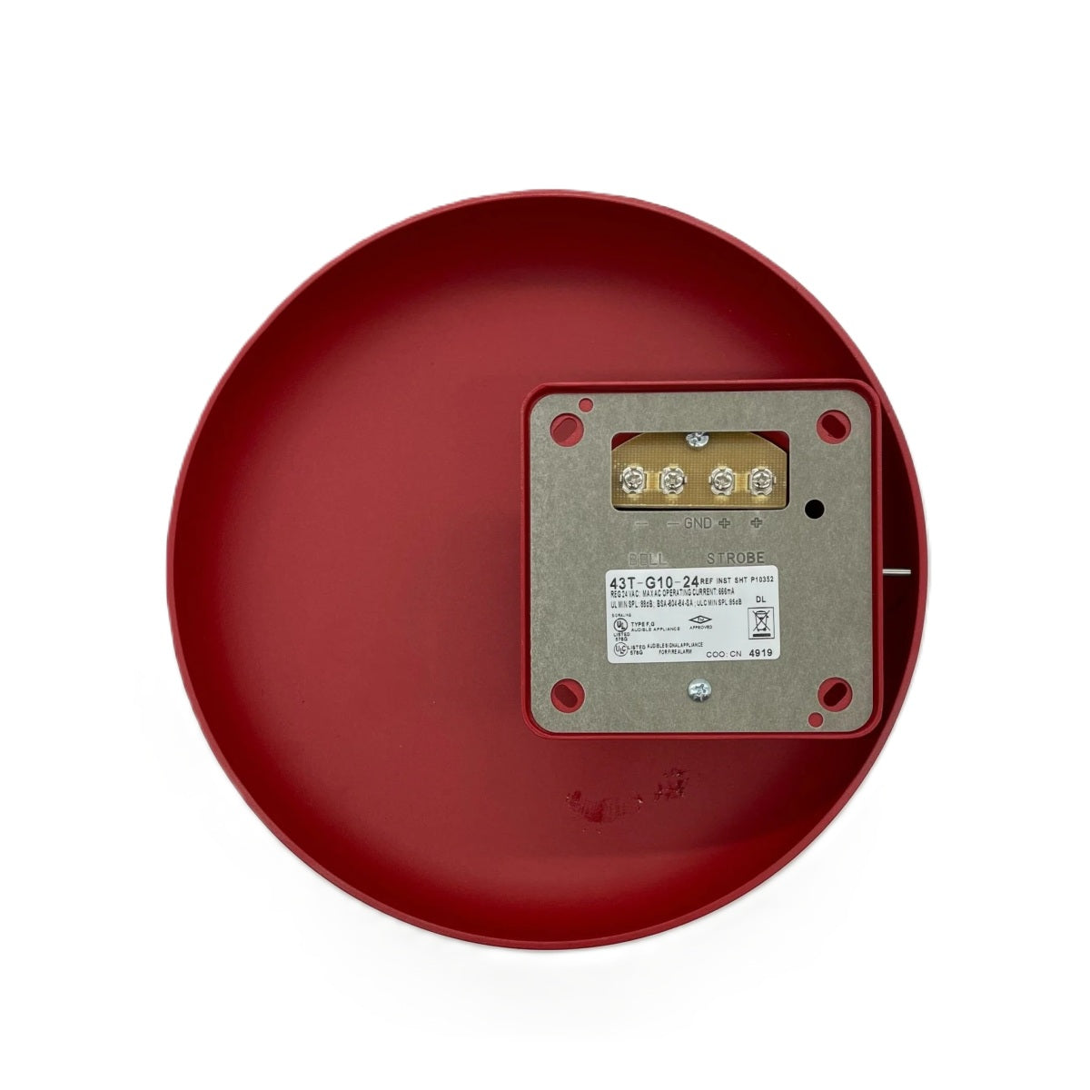 Wheelock 43T-G10-24-R 43T vibrating bell, vibrating, red, 10", 24 VAC, indoor/outdoor mounting