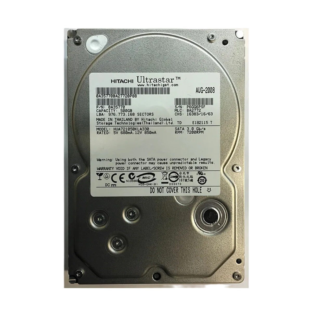 日立 HUA721050KLA330 500GB 7200 SATA HDD 3.5 3H Hitachi HUA721050KLA330 - 500GB 7.2K RPM SATA 3.5