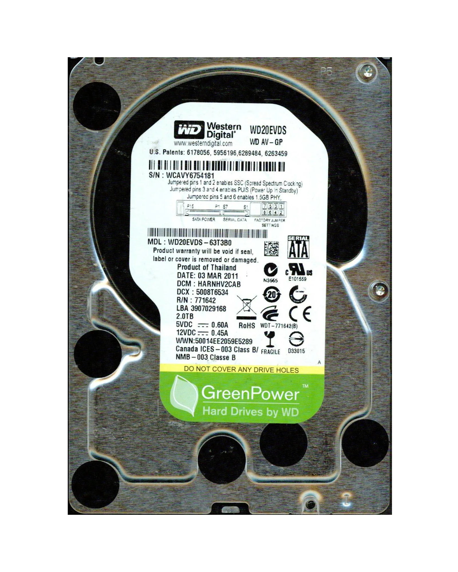 Western Digital WD20EVDS-63T3B0, AV-GP 2TB 3.5” Internal Hard Drive