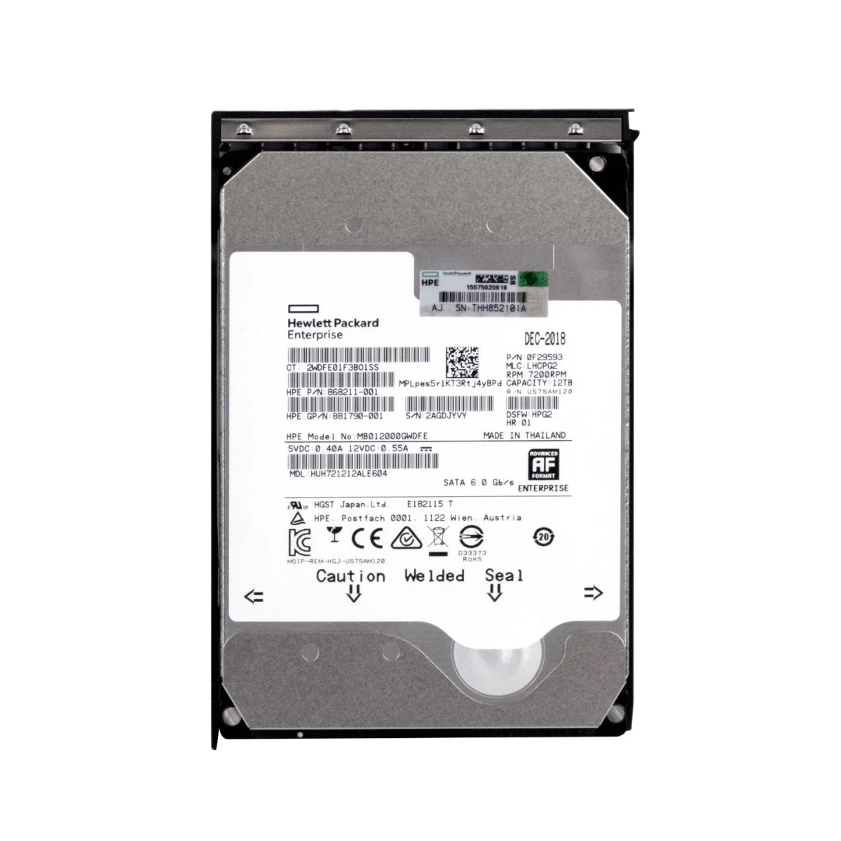 HP MB012000GWDFE 12TB 7.2k SATA 6Gbps 3.5 Inch 512e DS Hot Swap Hdd