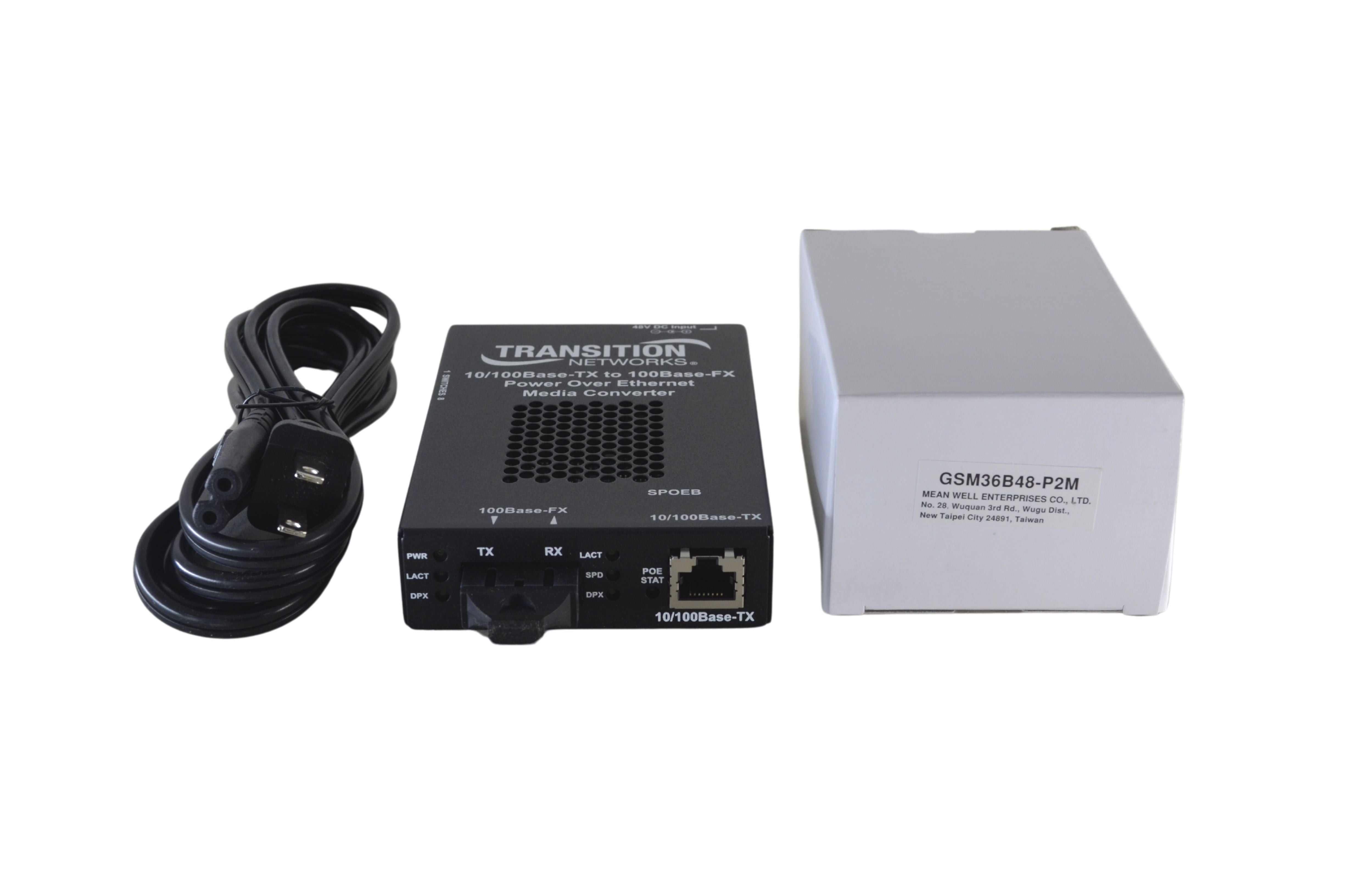 Transition Networks SPOEB1013-105-N Stand-alone Fast Ethernet PoE Media Converter
