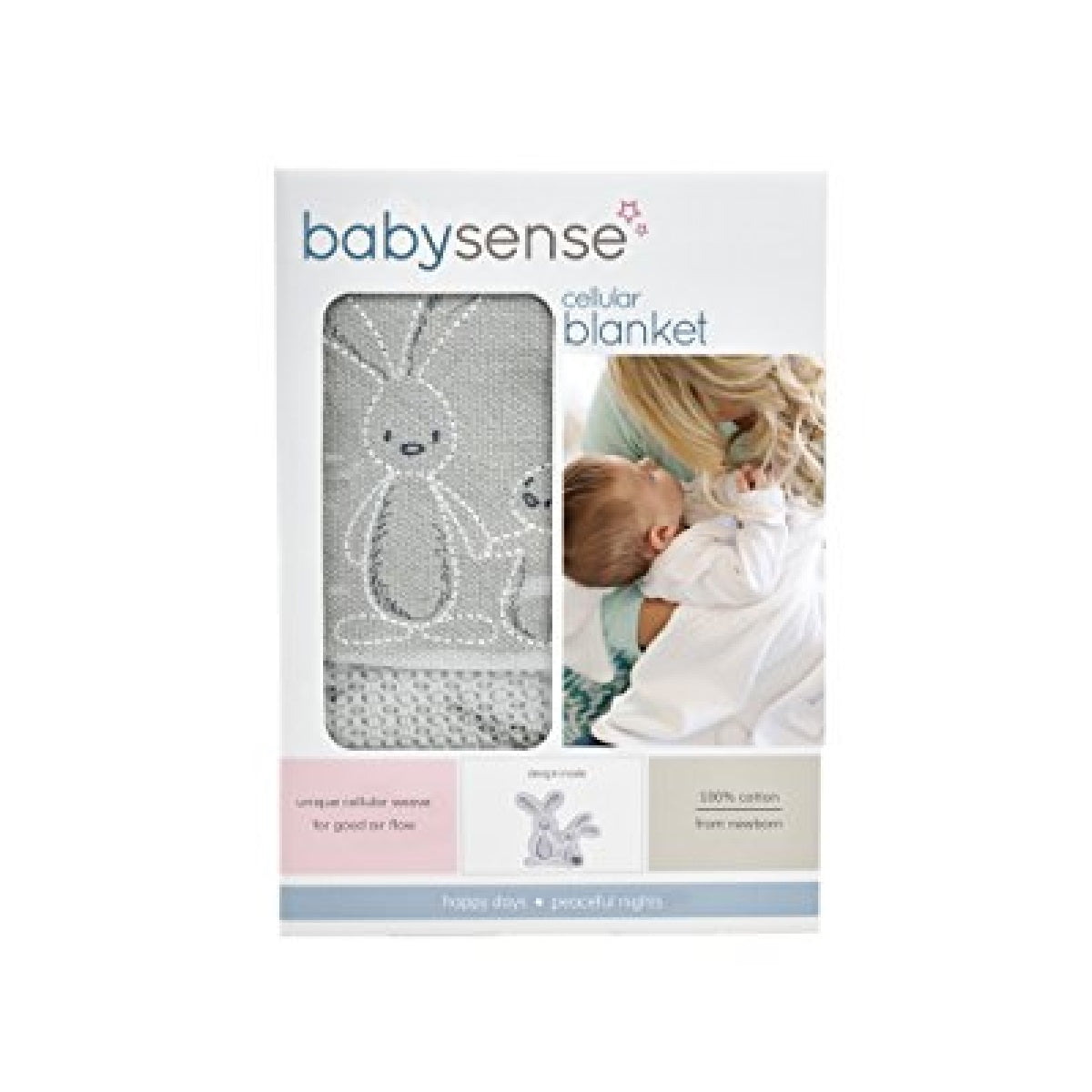 Babysense Baby Cellular Blanket, Grey, Bunnies Prints, Cotton, Large