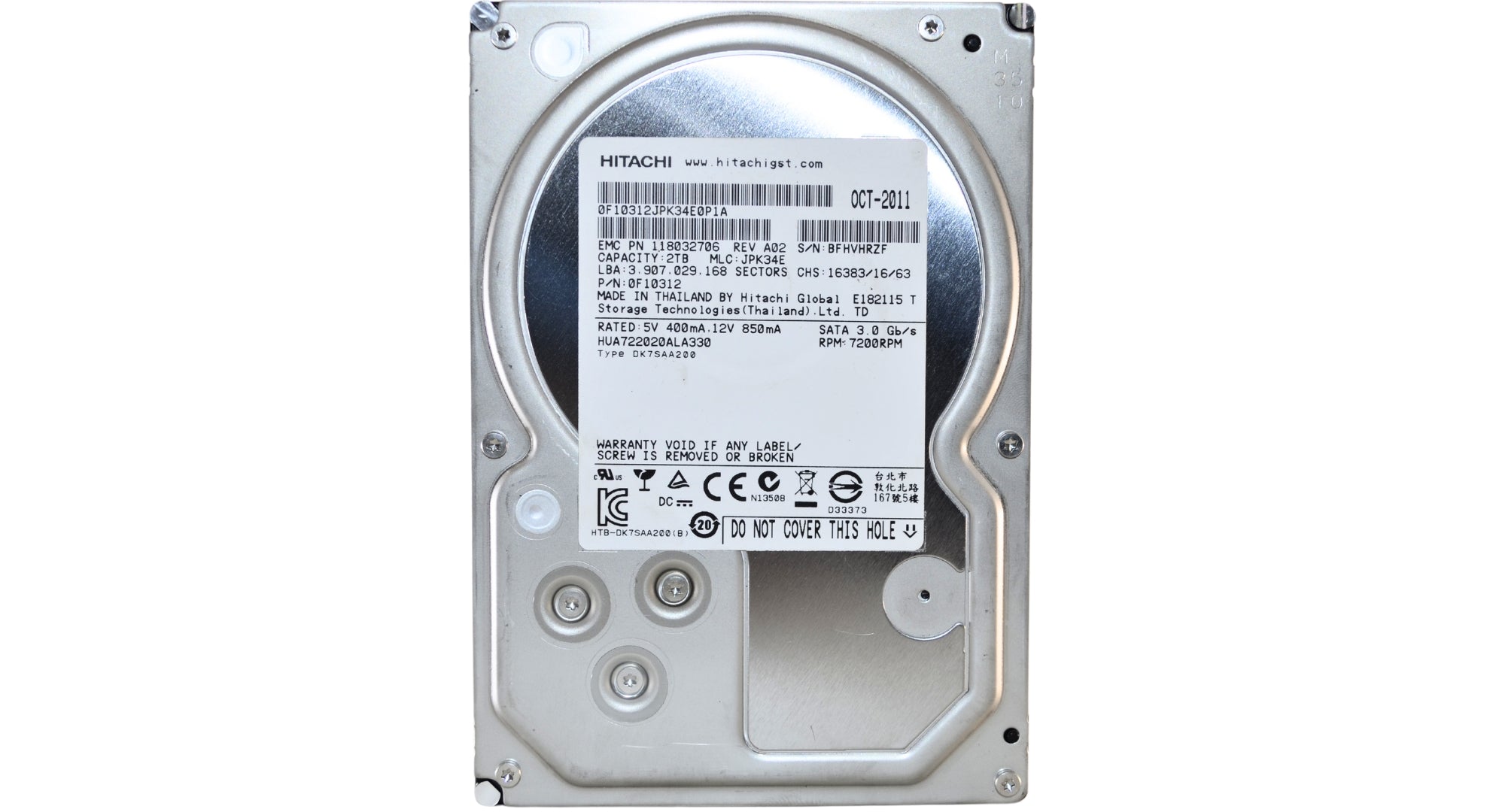 Dell HUA22020ALA330 2TB 7200RPM SATA 3Gbps 32MB 3.5" Internal Hard Drive