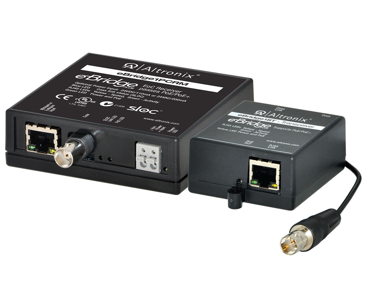 Altronix EBRIDGE1STR EoC Single-Port Adapter Kit, 25Mbps, Passes PoE/PoE+, Includes Receiver and Small Transceiver
