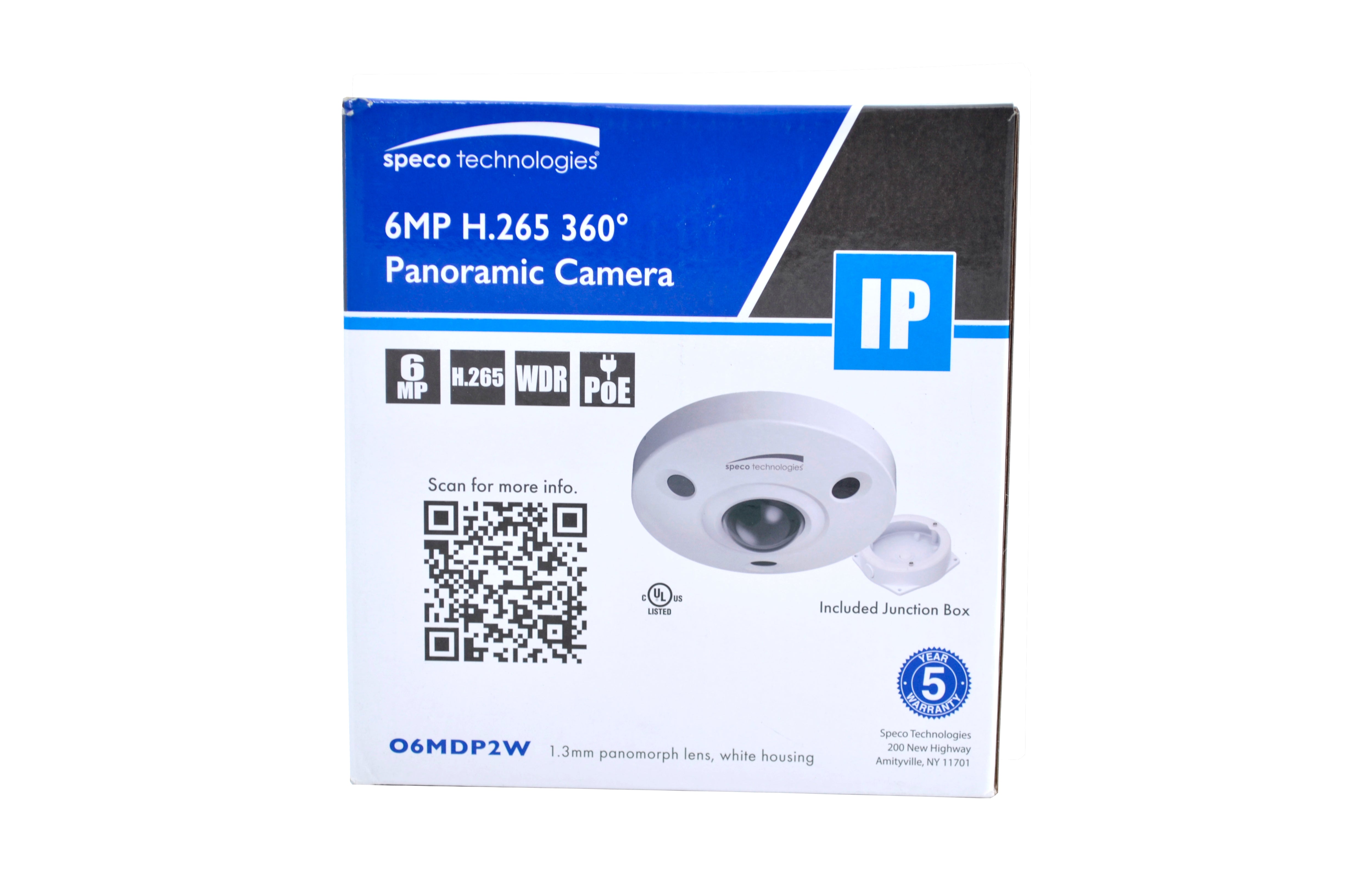 Speco O6MDP2W 6MP IR H.265 360-degree Panomorph Outdoor Dome IP Security Camera