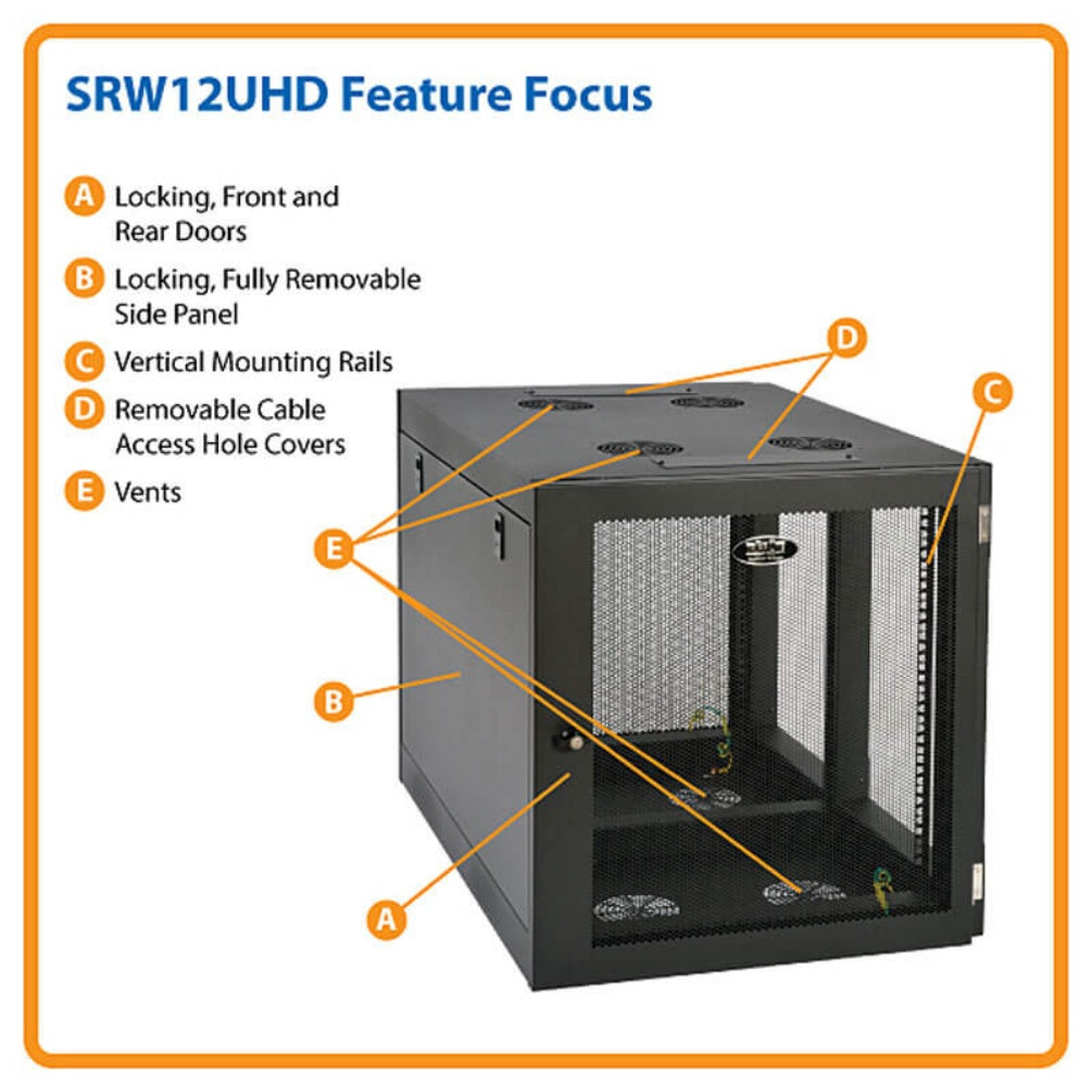 TrippLite SRW12UHD SmartRack 12U Heavy-Duty Low-Profile Server-Depth Side-Mount Wall-Mount Small Rack Enclosure
