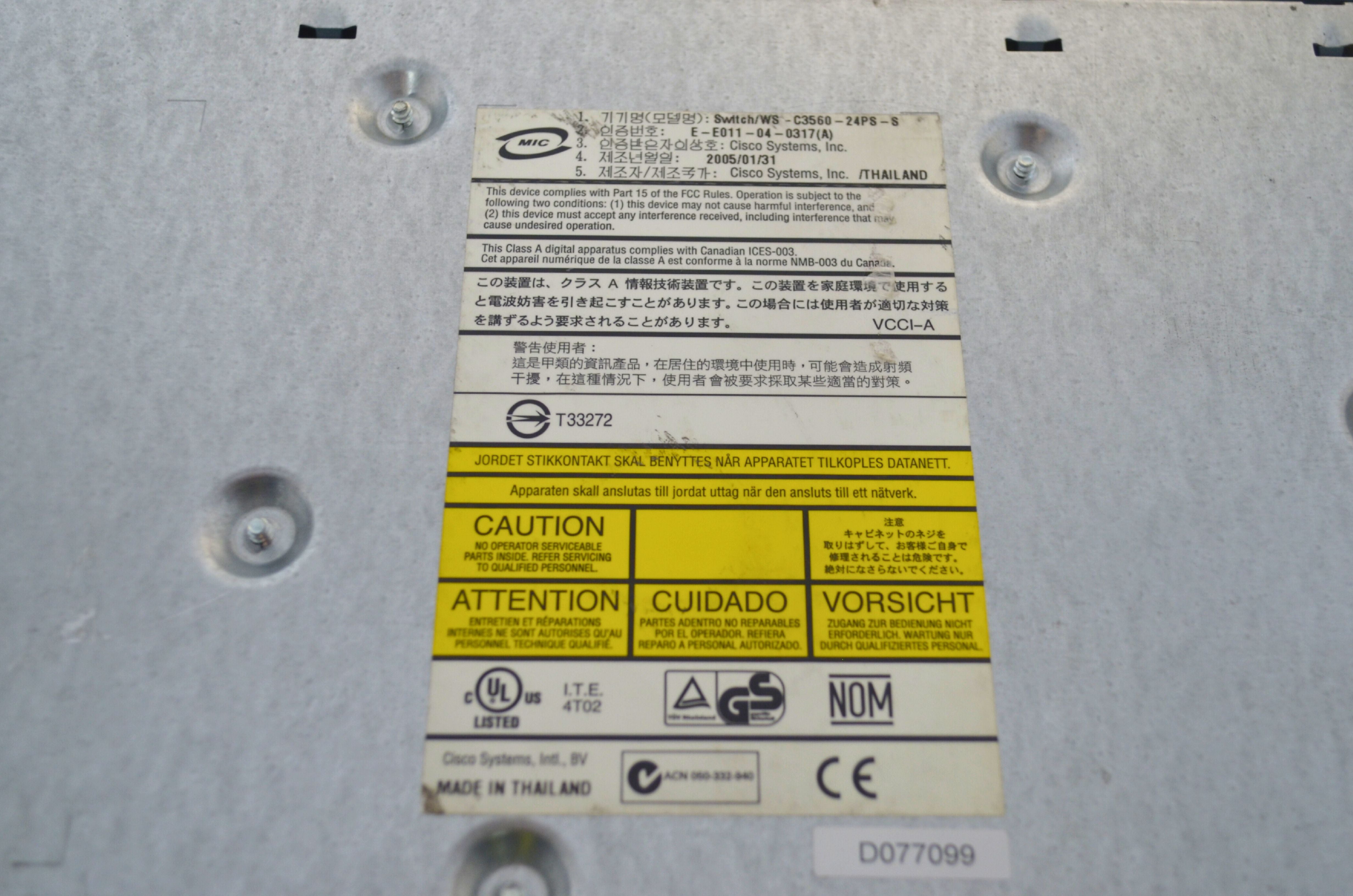 Cisco WS-C3560-24PS-S 3560 24 Port POE 802.3af 10/100 Catalyst Switch