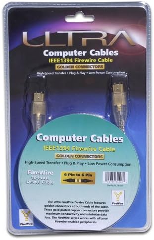 Ultra ULT31520 Golden Connectors IEEE1394 Firewire Cable 10ft 4Pin to 4Pin 400Mbps