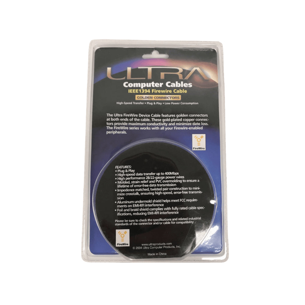 Ultra ULT31524 Golden Connectors IEEE1394 400Mbps Firewire Cable 10ft 4Pin to 4Pin